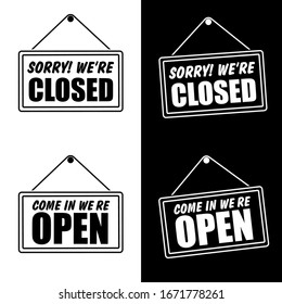 Come in we're open or closed in signboard with a rope on transparent background. Vector