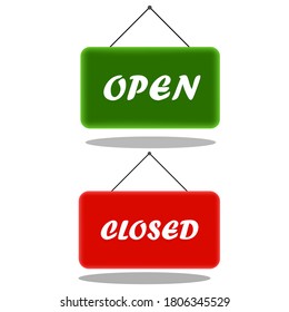 Come in we're open or closed in signboard with a rope on transparent background. 