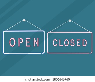 Come in we're open or closed in signboard with a rope on transparent background. Vector