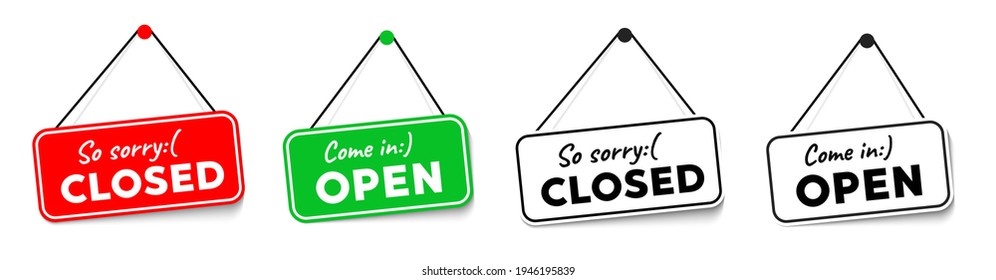 Come in we're open or closed in signboard with a rope on transparent background. Vector