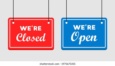 Come in we're open or closed in signboard with a rope on transparent background. Vector