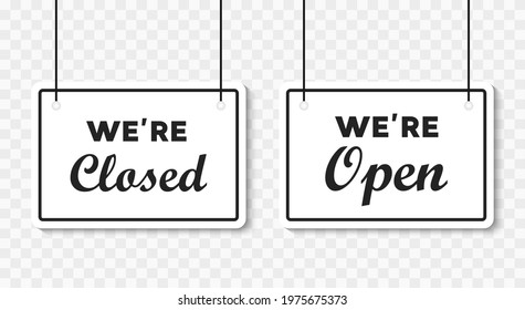 Come in we're open or closed in signboard with a rope on transparent background. Vector