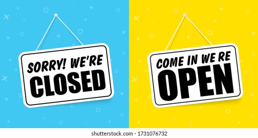 Come in We're Open in signboard with a rope on transparent background. Vector