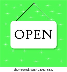 Come in we're open in signboard with a rope on transparent background.