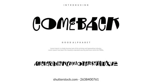 COMEBACK abstract digital alphabet font. Minimal technology typography, Creative urban sport fashion futuristic font and with numbers. vector illustration
