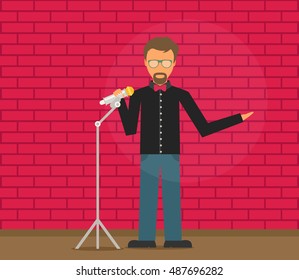 Comedian Doing Stand Up. Flat vector.