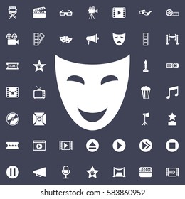 Comedy Acting Masks Flat Icon. Movie Set Of Icons