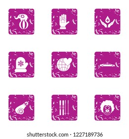 Comedy circus icons set. Grunge set of 9 Comedy circus vector icons for web isolated on white background