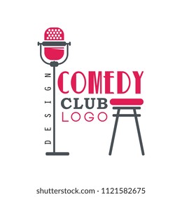 Comedy Club Logo Design With Retro Microphone Vector Illustration On A White Background