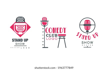 Comedy Club Logo Design Set, Stand Up Show Retro Badges Vector Illustration