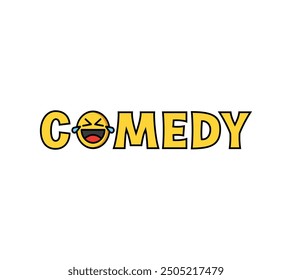 Comedy Funny Smiling Face Character Text Based Logo Design, Vector Illustration.