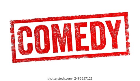 Comedy - a genre of entertainment that aims to amuse and entertain the audience, primarily through humor, text concept stamp