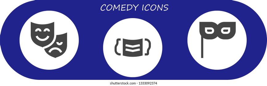comedy icon set. 3 filled comedy icons.  Simple modern icons about  - Theatre, Mask