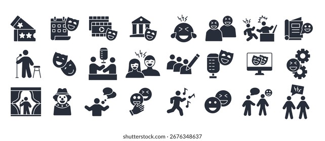 ícone de comédia definir traçado editável sinal de estilo linear