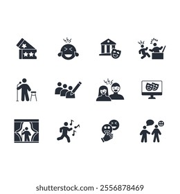 Comedy icon set.vector.Editable stroke.linear style sign for use web design,logo.Symbol illustration.