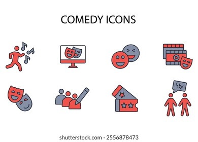 Comedy icon set.vector.Editable stroke.linear style sign for use web design,logo.Symbol illustration.