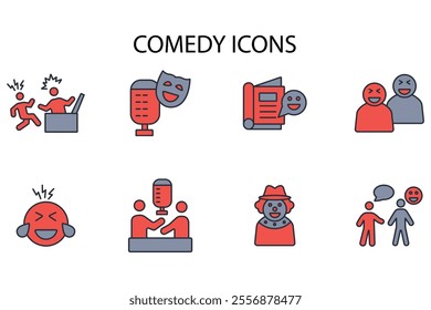 Comedy icon set.vector.Editable stroke.linear style sign for use web design,logo.Symbol illustration.