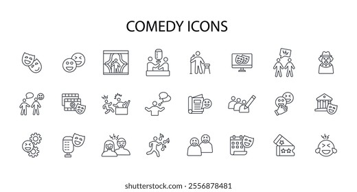 Comedy icon set.vector.Editable stroke.linear style sign for use web design,logo.Symbol illustration.