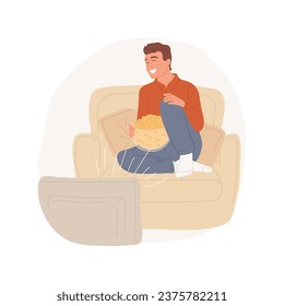 Comedy isolated cartoon vector illustration. Cheerful teenager watching comedy with popcorn and smiling, laughing at joke, leisure time, enjoying series and movies at home vector cartoon.