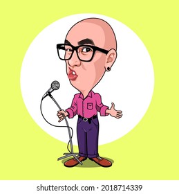 comedy man character cartoon"holding the mic and making jokes