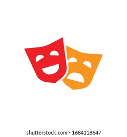 Comedy mask icon design. Drama comedy acting masks or theater play flat vector icon. isolated on white background