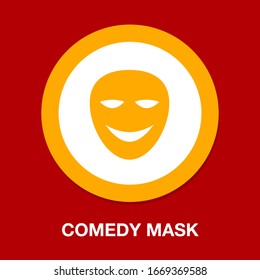 Comedy Mask - Vector Happy Mask Flat Icon, Comedy Theater Sign Symbol