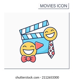 Comedy Movie Color Icon. Plot Builds On Humor And Funny Actions. Films Produced To Improve Audience Mood.Movie Concept. Isolated Vector Illustration