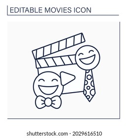 Comedy movie line icon. Plot builds on humor and funny actions. Films produced to improve audience mood.Movie concept. Isolated vector illustration. Editable stroke