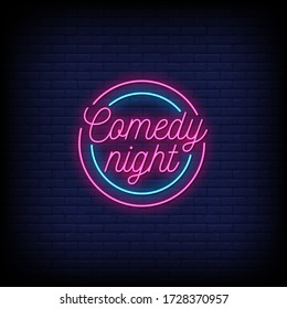Comedy Night Neon Signs Style Text Vector