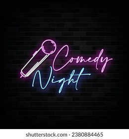 Comedy Night Neon Signs Style Text Vector