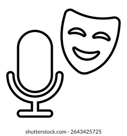 Comédia podcast line icon design. Comedy podcast ilustração vetorial de símbolo de contorno preto fino. ícone de traçado editável em fundo transparente.