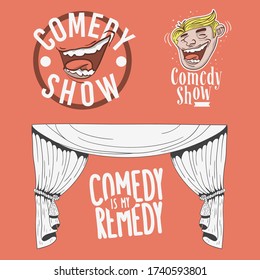 Comedy Show Comedian Hand Lettering  Vector Illustrations Set Designs.