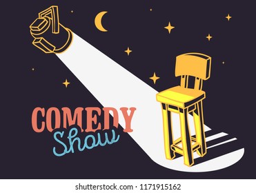 Comedy Show Concept With Bar Chair And Spotlight Vector Image