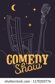 Comedy Show Poster With Bar Chair And Microphone Vector Image