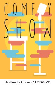 Comedy Show Poster With Bar Chair And Microphone Vector Image.