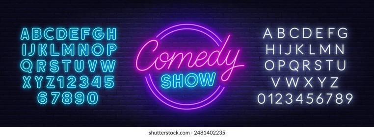 Comedy Show Sign on brick wall background.