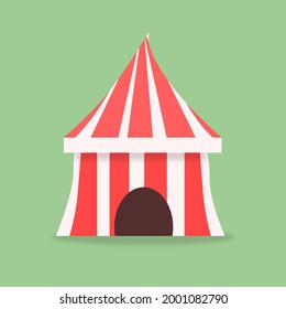 Comedy Theater. Red and white tents. Clown house flat design, vector menagerie or circus on green background.