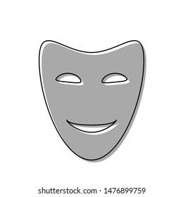 Comedy theatrical masks. Black line icon with gray shifted flat filled icon on white background. Illustration.