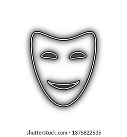 Comedy theatrical masks. Vector. Double contour black icon with soft shadow at white background. Isolated.