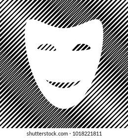 Comedy theatrical masks. Vector. Icon. Hole in moire background.