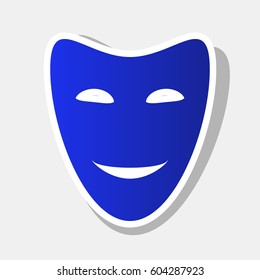Comedy theatrical masks. Vector. New year bluish icon with outside stroke and gray shadow on light gray background.