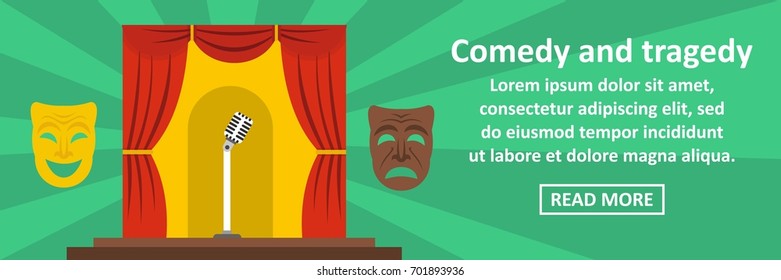 Comedy and tragedy banner horizontal concept. Flat illustration of comedy and tragedy banner horizontal vector concept for web