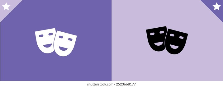 Comedy and tragedy line theater masks vector illustration