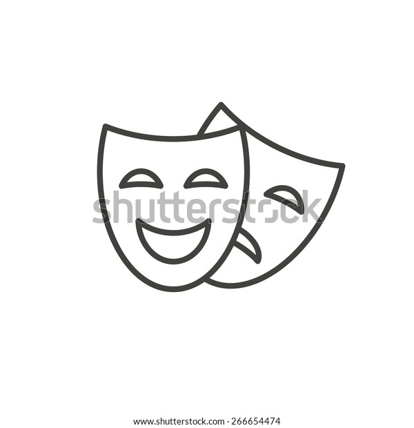 Comedy\
and tragedy line theater masks vector\
illustration