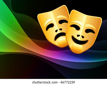 Máscara de comedia y tragedia sobre fondo abstracto Ilustración vectorial original