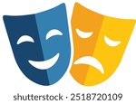 Comedy and Tragedy Masks, Comic and Tragic Vector Icon for Theater or Carnival, Masquerade Mask