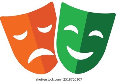 Máscaras de la comedia y de la tragedia, icono del Vector cómico y trágico para el teatro o el carnaval, máscara de la mascarada