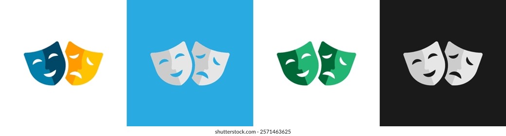 Comedy and Tragedy Masks, Comic and Tragic Vector Icon for Theater or Carnival, Masquerade Mask