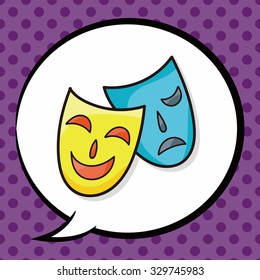 comedy and tragedy masks doodle, speech bubble