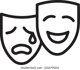 Comedy and tragedy masks. Happy and unhappy traditional theater symbol icon. Vector illustration in a flat style.
